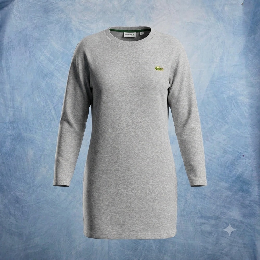 Lacoste Sport Womens Heather Gray Crew Neck Long Sleeve Sweatshirt Dress Size 36